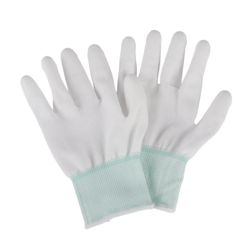 White Nylon Knitted PU Coated Finger Safety Work Gloves