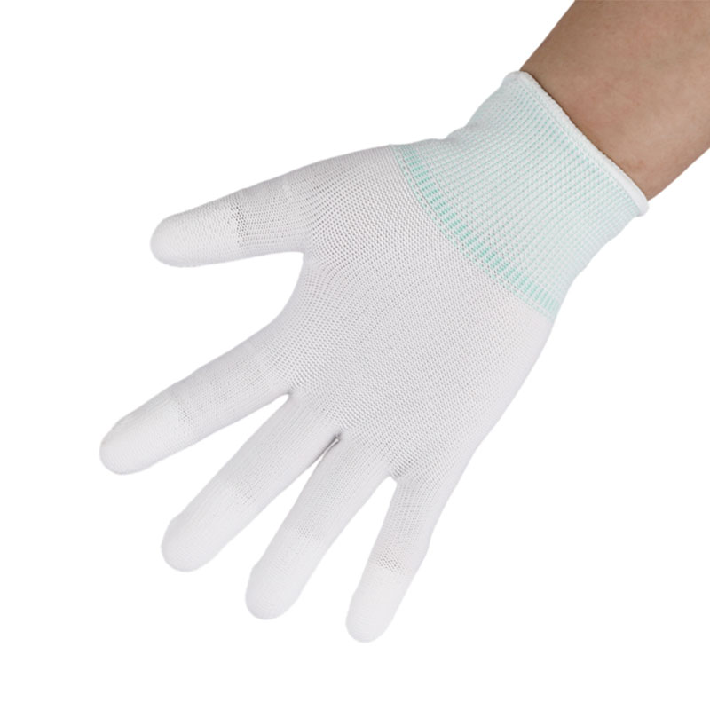 White Nylon Knitted PU Coated Finger Safety Work Gloves